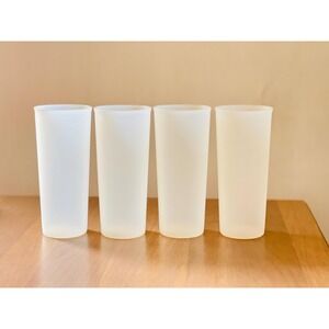 Vintage Tupperware 16 oz Sheer Tumbler Drinking Cups #107 Set of 4 - 6.5"‎ Tall